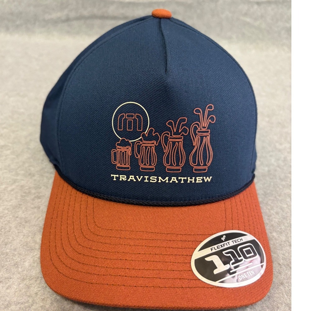 TravisMathew Beerly Beloved Golf Hat Navy Orange Snapback Flexfit 110 A42275 NEW
